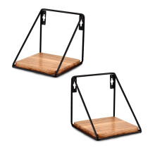 Indus Lifespace Floating Shelf Iron and Acacia Wood Wall Mounted Shelves Set of 2 for Living Room Bedroom Bathroom (12.7cm x 12.7c