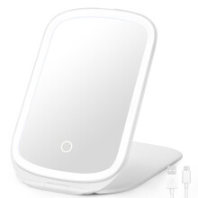OWLKELA Rechargeable Travel Mirror with 48 LED Lights, Portable Tabletop Mirror, 3 Color Lighting, Dimmable Touch Screen, Foldable