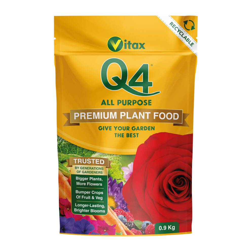 Vitax Q4 All Purpose Plant Food, Fertiliser Enriched With Organic Nutrients, More Flowers, Bigger Yields, Slow Release - 0.9Kg Pou