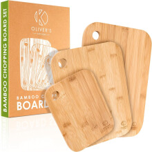 Oliver's Kitchen 3 x Set of Wooden Chopping Boards - Different Sizes for Every Occasion - Beautifully Designed, Durable & Hard W
