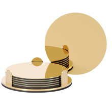 Anterrific Gold Stainless Steel Coasters with Holder, Modern Mirror Drink Coaster Set of 6, Unique Round Cup Coasters with Non-Sli