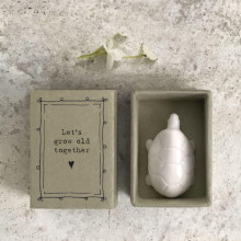 East of India Porcelain MINI Matchbox Gift - Tortoise, Lets grow old together, keepsake gift