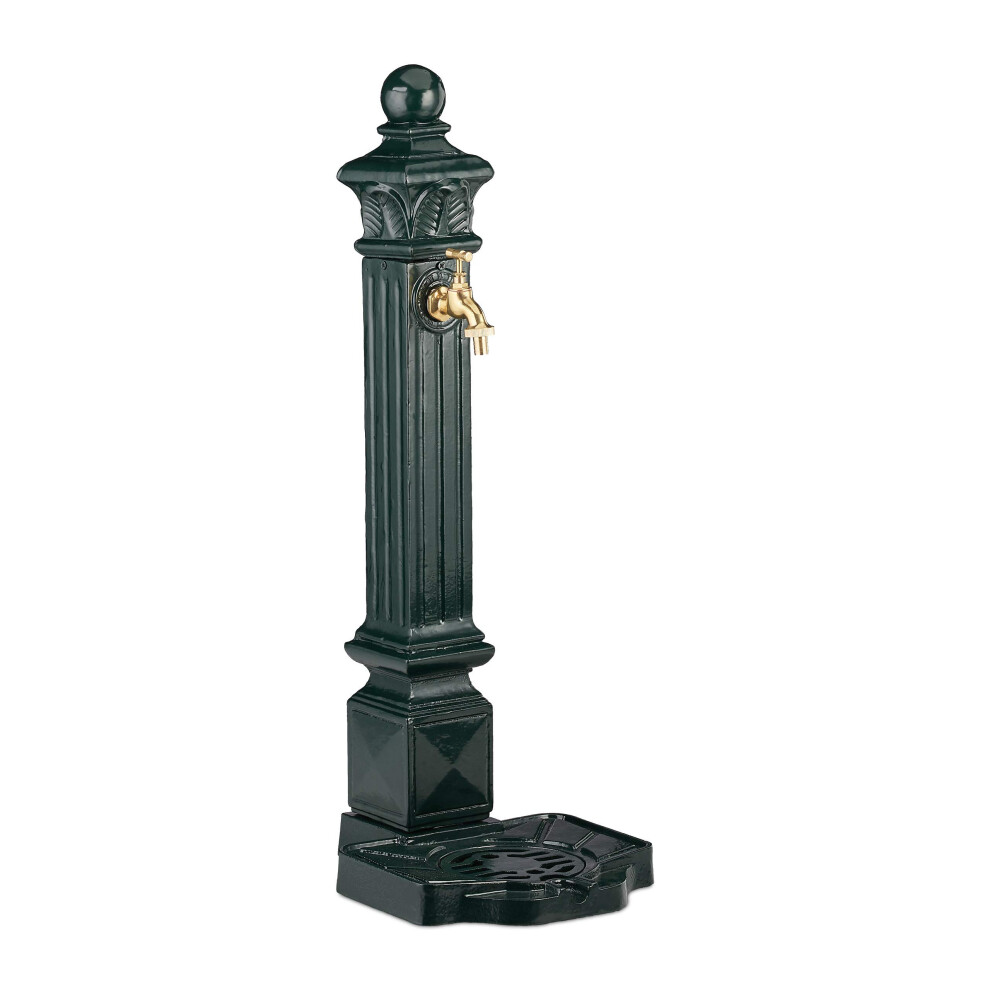Relaxdays Water Fountain, Antique Look, Column With Faucet & Basin, Hwd: 80 X 28 X 32 Cm Dark/Green 14750052
