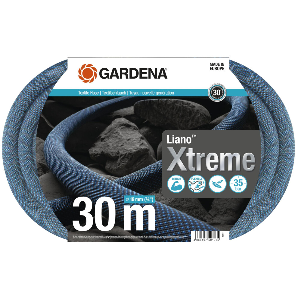 Gardena Liano Xtreme 3/4 Inch, 30M Set: Extremely Robust Textile Garden Hose, For Indoor Water Taps, With Pvc Inner Tube, Lightwei