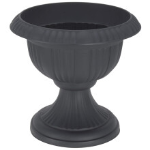 Koopp Large 36cm Urn Planter on Flower Pedestal, Slate Grey | Lightweight, Durable Rippled Plastic Ornamental Plant Pot | UV Resis