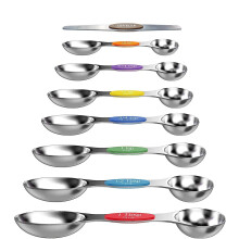 Magnetic Measuring Spoons Sets of 7,Steel Metal Measure Spoon Cups for Baking Cooking American Kitchen. A10550 Stainless Steel Mea