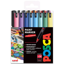 Posca Water Based Permanent Marker Paint Pen - Multi Surface Use - PC-1MR, 0.7mm Ultra Fine - Set of 16 in Gift Wallet - Rainbow T