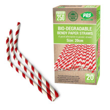 250 x Bendy Red and White Stripe Paper Drinking Straws Biodegradable Eco 8" (20cm) approx