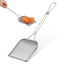 Ciieeo Stainless Steel Filter Skimmer Spoon, Square Fine Wire Mesh Strainer Ladle with Long Handle for Kitchen Frying Chips Party