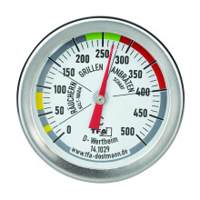 TFA Dostmann 141029 BBQ Thermometer, Analogue, 14.1029, for Cooking Chamber Temperature Measurement, for Grill/Smoker, Stainless S