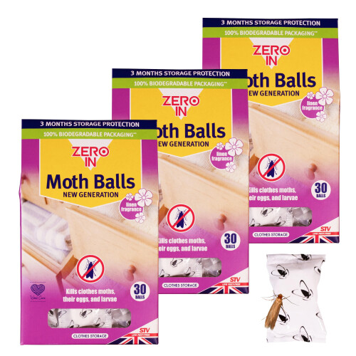 Zero In New Generation Moth Balls - Effective Moth Killer for Wardrobes - Up to 3-Months Protection - Advanced Transfluthrin Formu