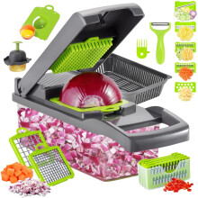 16 in 1 Vegetable Chopper, High-Performance Vegetable Food Cutter, Kitchen Mandoline Vegetable Veg Dicer with Stainless Steel Blad