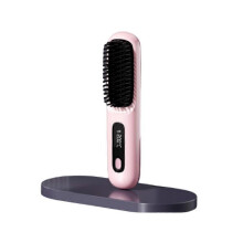 (Pink) Go Brush Pro Hair, Portable Straightener Brush, Hair Straightener