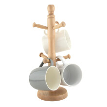 Wooden Mug Holder Tree for Kitchen | Mug Tree for Coffee & Tea Cups | Mug Stand Rack with 6 Hooks | Wooden Mug Organiser with Stab