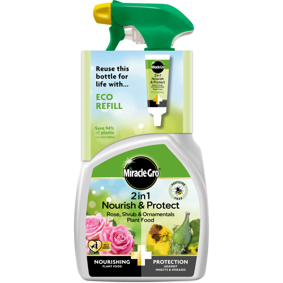 Miracle-Gro 2 In 1 Nourish And Protect Rose, Shrub, And Ornamental Ready To Use Plant Food, 800Ml