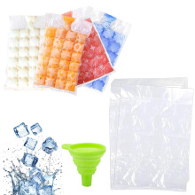 100 Pieces Disposable Ice Cube Bags with 1 Pcs Silicone Funnel, Ice Cube Bags Self Sealing for Whiskey Cocktails Drinks, Parties,