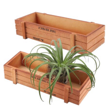 Beufee 2PCS Mini Planter, Wood Planter Box 22.7 * 10 * 4.8cm/8.9 * 3.9 * 1.9inRectangle Wood Rustic Flower Boxes Windowsill Plante