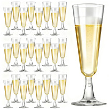 Houbobo 25 Pack Clear Champagne Flutes - 150ml Reusable PP Champagne Glasses, Premium Prosecco Glasses for Christmas, Weddings, Bi