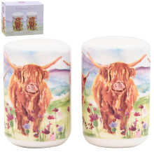 The Leonardo Collection Jennifer Rose Gallery Highland Cow Salt & Pepper Set | Fine China Cruet Set for Kitchen & Dining | Rustic
