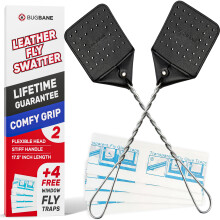 Leather Fly Swatter Manual 2pk with 4 Window Fly Traps. Extremely Heavy Duty Fly Swatter Heavy Duty Flyswatter Swatter Fly Swatter