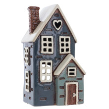 Shudehill Giftware Ceramic Village Pottery Navy Porch House Tealight Holder, beautiful house-warming gift, Home Ornament, Candle H
