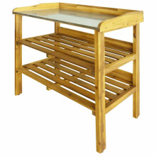 vidaXL Potting Bench with 2 Shelves, Made of Solid Acacia Wood and Zinc, Water-Resistant and Weather-Resistant, Perfect for Planti