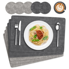 Euqvunn Placemats and Coaster Set of 6, Heat-Resistant Non-Slip and Washable [Dual-Sided] PU Table Place Mats for Kitchen Indoor O