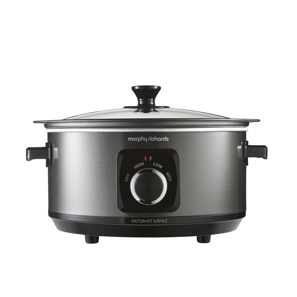 Morphy Richards 6.5L Sear And Stew Slow Cooker With Detachable Hinged Lid, Shatter Resistant Aluminium Pot, 3 Heat Settings, Hob P