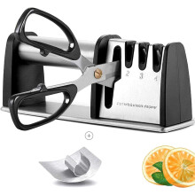 Knife Sharpener with 4 in 1 and Finger Protection Knife sharpeners Best Grinding Grooves are Made of Diamond Tungsten Steel and Ce
