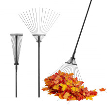 BARGAIN FACTORY Telescopic Garden Rake, 170cm Adjustable Lawn Rake with 15 Tines, Black, for Leaves and Yard Clean Up