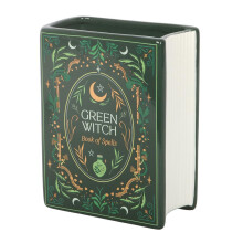 Green Witch Book Shaped Vase | Ceramic Grimoire Design | Mystical Home Decor