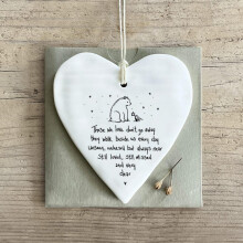 Porcelain Heart Memorial Hanging Decoration, White, Sentimental Quote with Bear Design