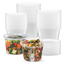CHEF ROYALE 25 x 16oz Plastic Round Clear Tub Containers With Lids - Microwave Safe Tub Pots - Meal Prep & Takeaway Storage Box -