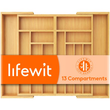 Lifewit Bamboo Extra Large Cutlery Drawer Organiser, Expandable to 36 Inches Cutlery Tray for Kitchen, Adjustable Silverware and F