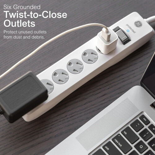 Surge Protector White 6 Outlet 15ft Cord 800J 2