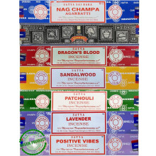 Satya Incense Sticks Gift Set, 7 Fragrances - Nag Champa, Super Hit, Dragon's Blood, Sandalwood, Patchouli, Lavender, Positive Vib