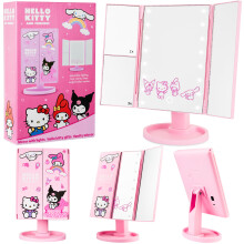 Get Trend Hello Kitty Sanrio Vanity Mirror with 16 LED Lights, Tri-Fold Light Up Makeup Mirror with 3 Magnification Modes & Touch