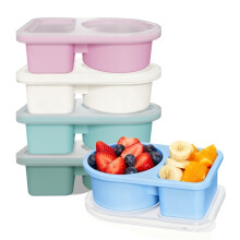MEEYUU 5 Pack Silicone Snack Containers, 2 Compartments Reusable Snackle Box with Lids, 240 ml Portable Mini Bento Box for School,