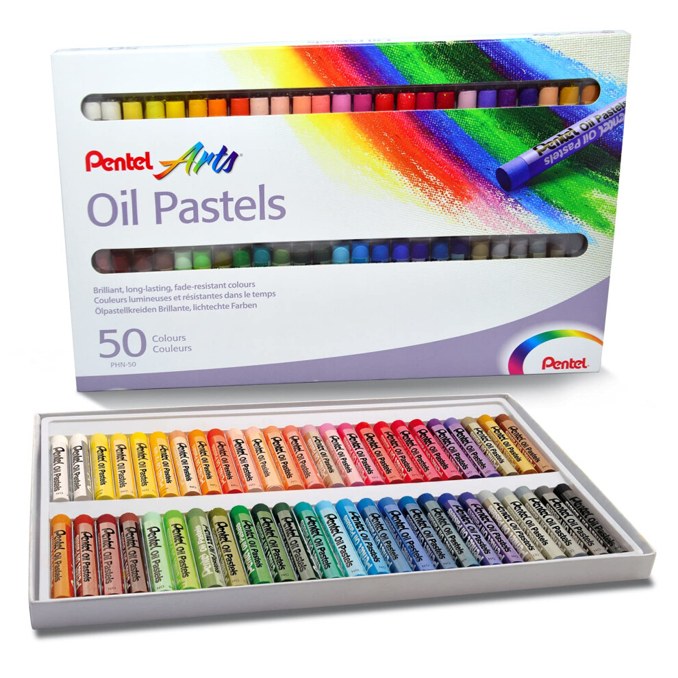 Pentel Oil Pastel Pencils Box Of 50 Assorted Colours Light
