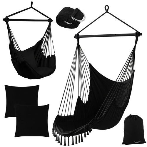 Hängesessel, 210 cm, Schwarz, Baumwollstoff, 2 Kissen 1