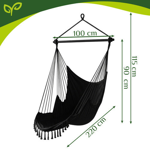 Hängesessel, 210 cm, Schwarz, Baumwollstoff, 2 Kissen 2