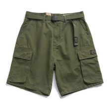(Army green, M(30)) Summer Men's Cargo Shorts 5 Inch, Loose Straight Leg Retro Streetwear, Multi-Pocket Casual Shorts