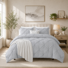 (Silver, Super King) Pintuck Duvet Cover Set-Luxury 3pc Duvet Set with Matching Pillowcases