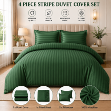 (King, Olive Green) 4PC Stripe Duvet Quilt Cover Luxury Hotel Quality Bedding Set