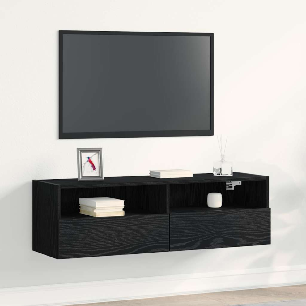 VIDAXL Wall Mounted TV Cabinet in Black Oak Finish 100 x 30 x 30 cm Engineered Wood Media Storage Unit - Image 2