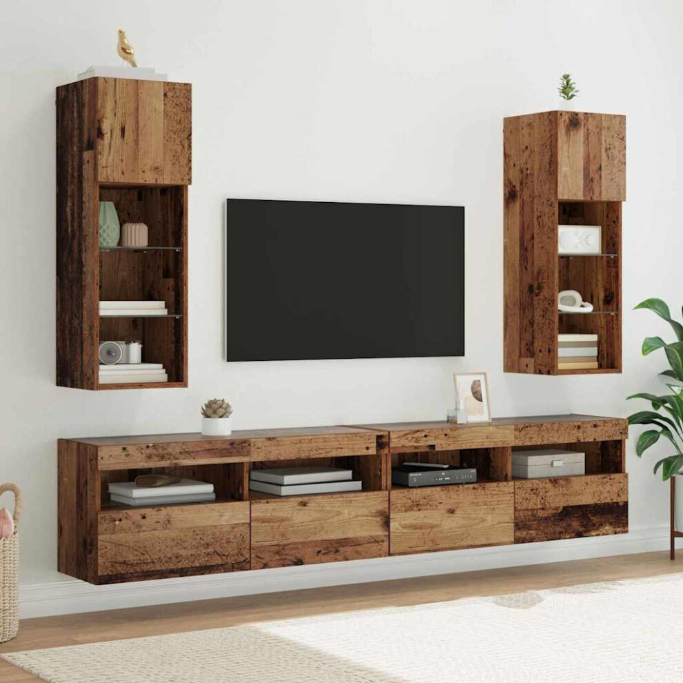 Vidaxl Wall-Mounted Tv Cabinets 2 Pcs Old Wood 30.5 X 30 X 90 Cm