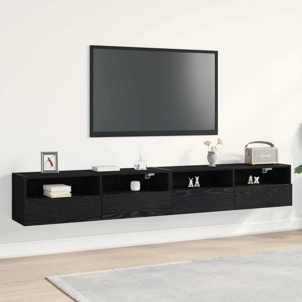 Vidaxl Tv Wall Cabinet Wall-Mounted 2 Pcs Black Oak 100 X 30 X 30 Cm