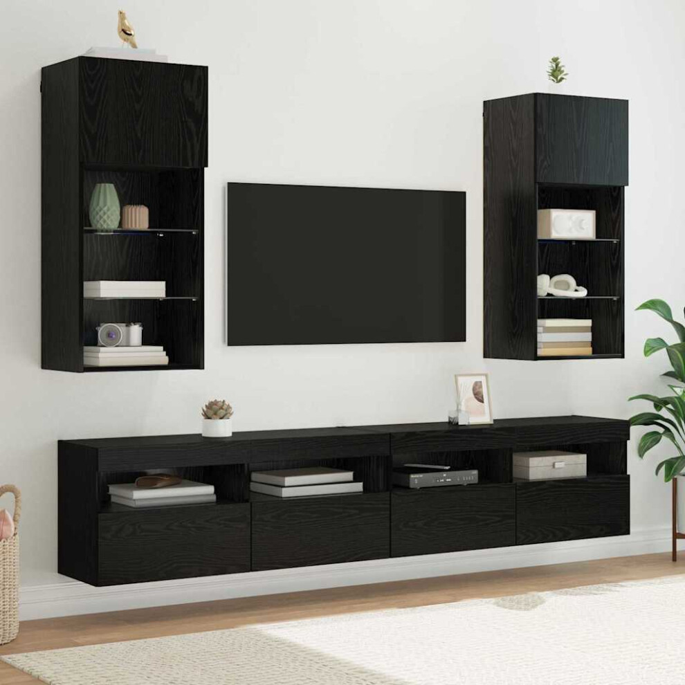 VIDAXL Oak Wall Mounted LED TV Unit Set of 2 - Black - 33 x 89 x 36.5cm - Image 3