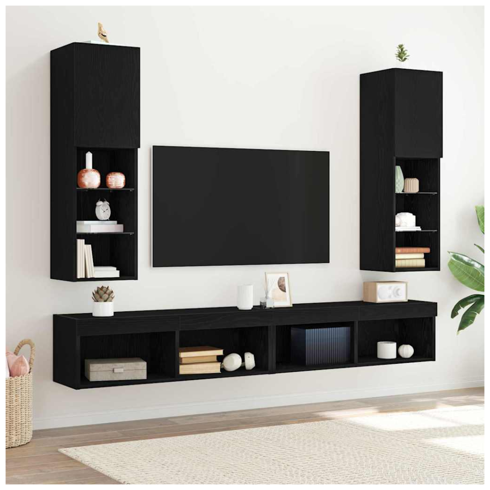 Vidaxl Tv Cabinet Set Wall-Mounted 2 Pcs Black Oak 30.5 X 30 X 102 Cm