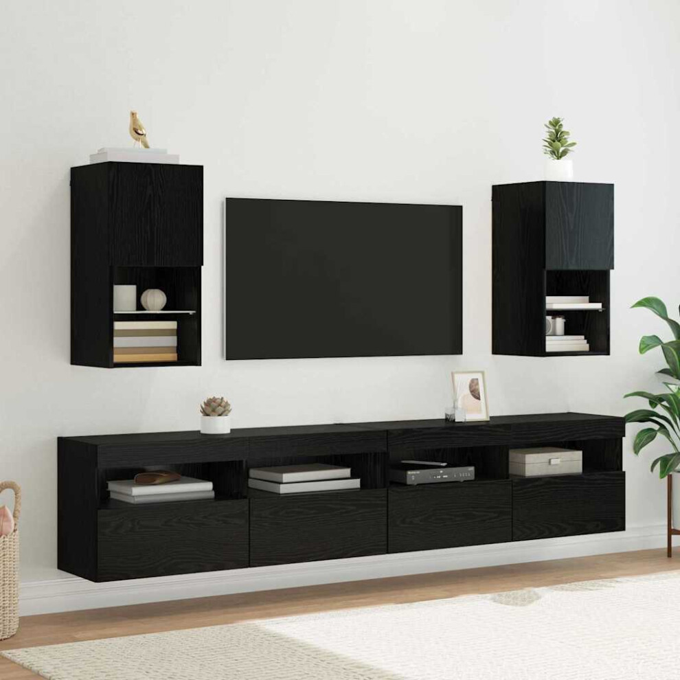 Vidaxl Wall-Mounted Tv Cabinets 2 Pcs Black Oak 30.5 X 30 X 60 Cm
